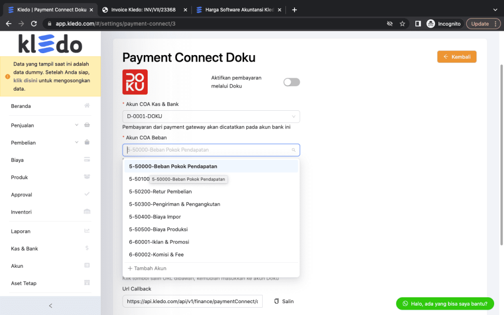 connect payment gateway DOKU 4