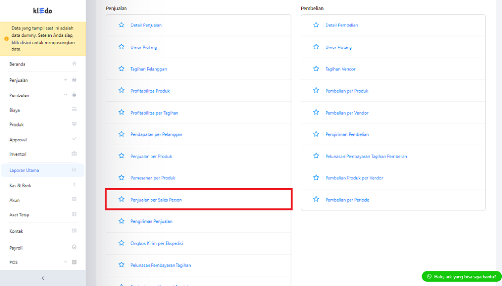Pilih laporan penjualan per sales person