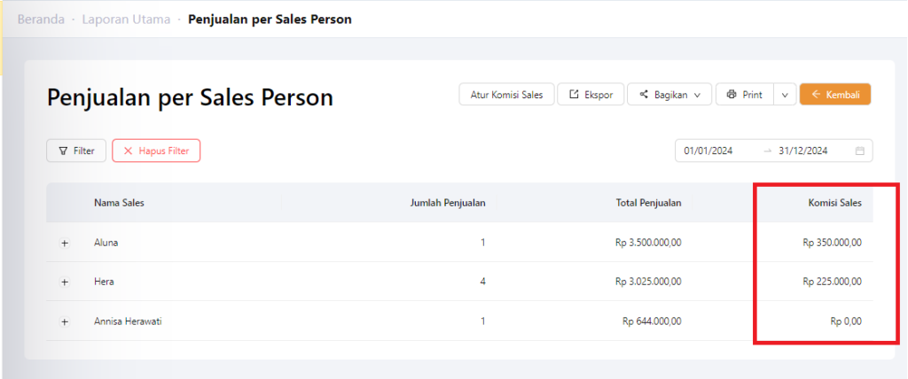 Kolom komisi sales