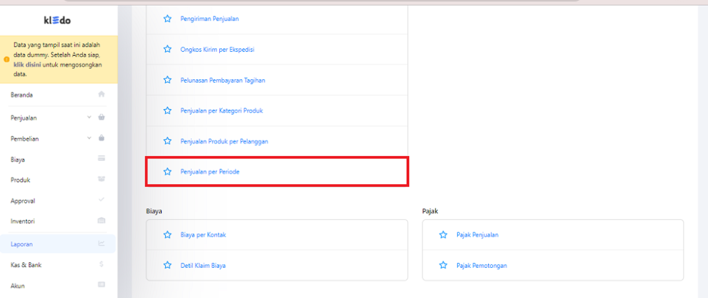 Pilih penjualan per periode
