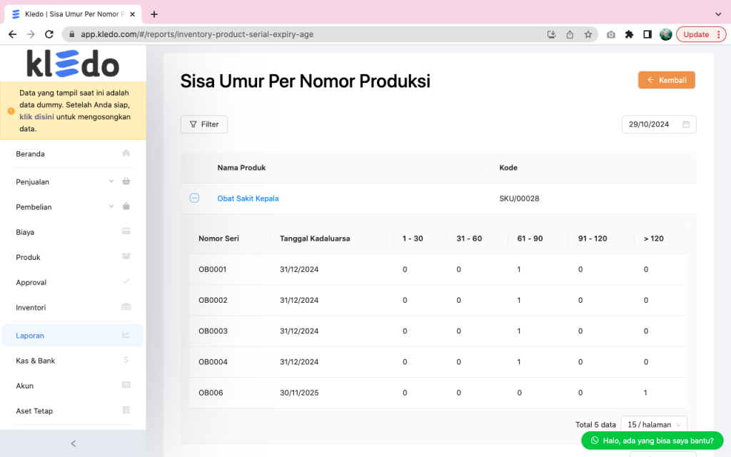 sisa umur produk