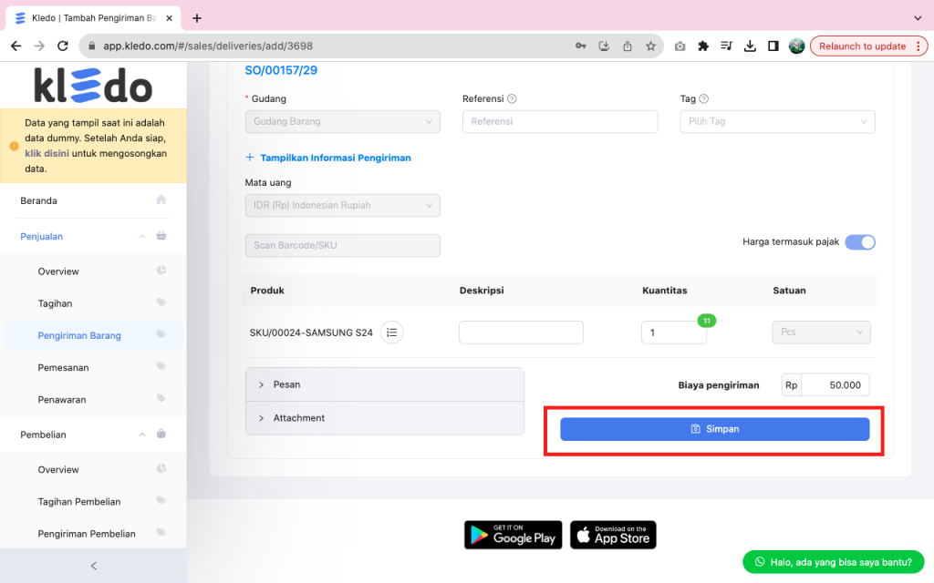 melengkapi data transaksi penjualan