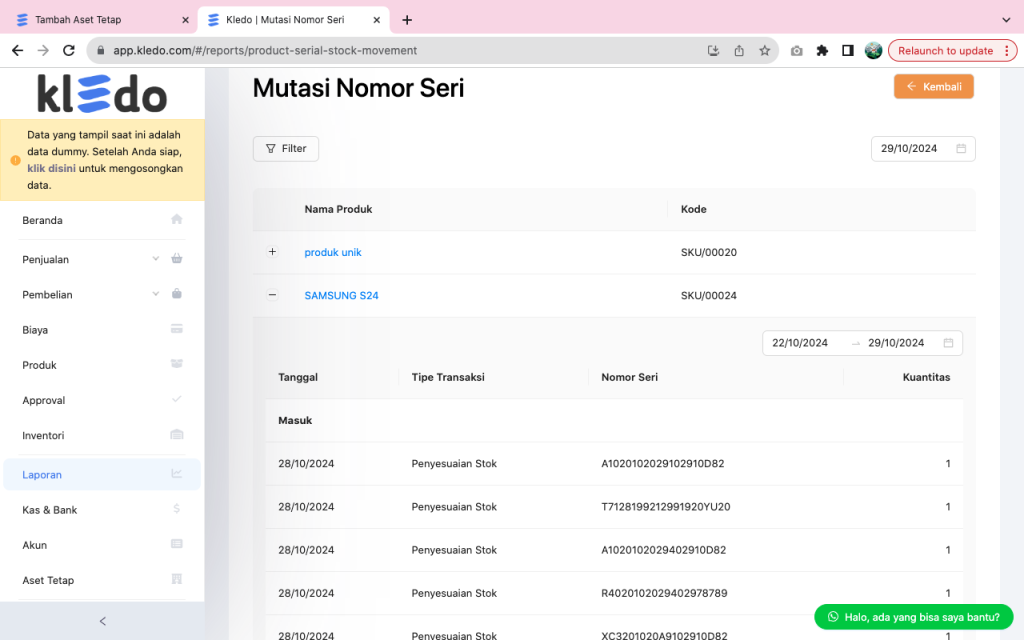 Laporan Mutasi Produk Seri
