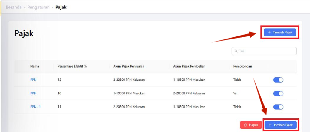 klik tab Tambah Pajak