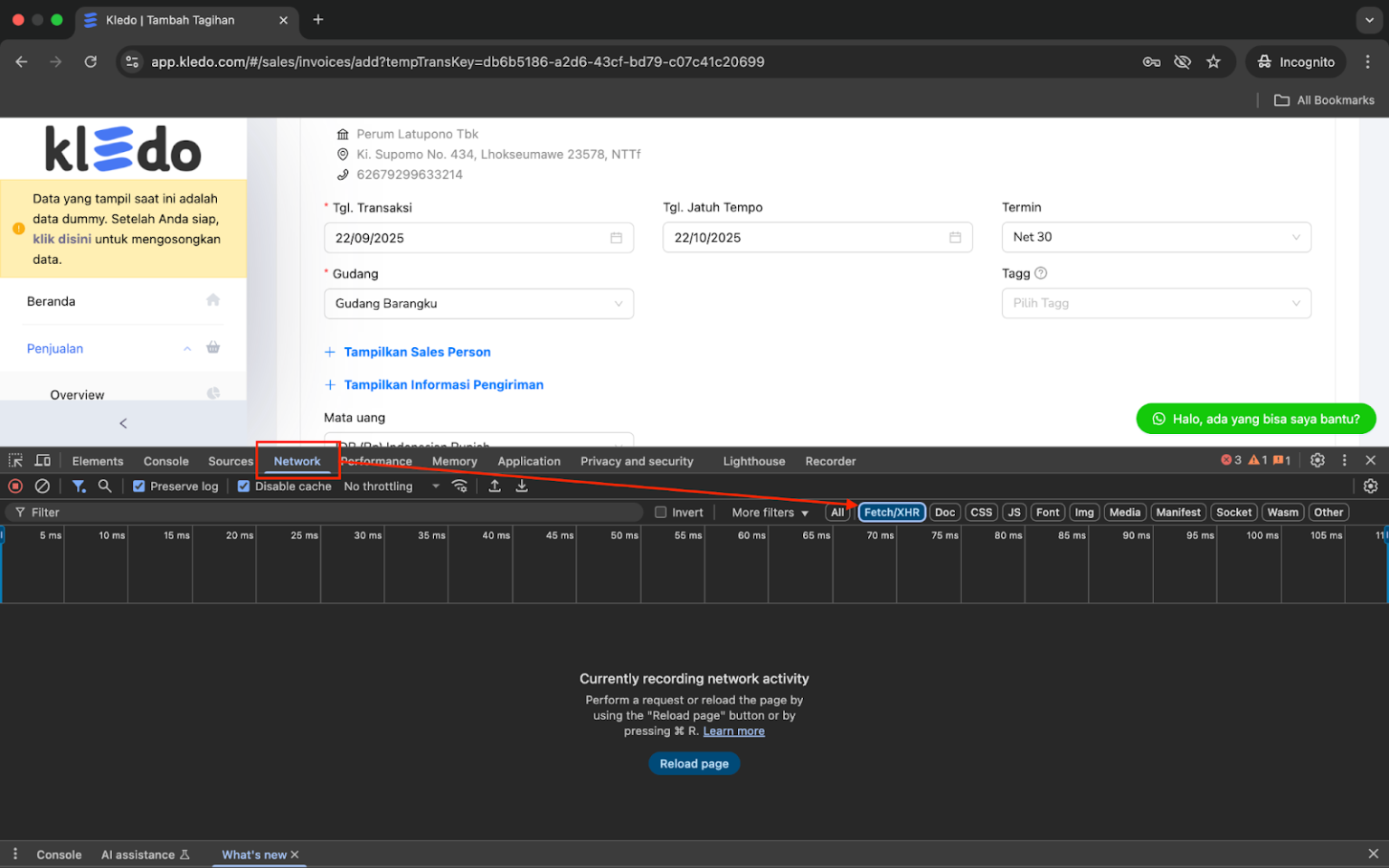 Cara Melihat URL Endpoint dan Parameter Rest API Kledo & GajiHub di Chrome